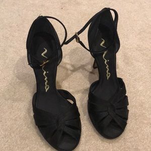 Nina black matte satin dress heels
